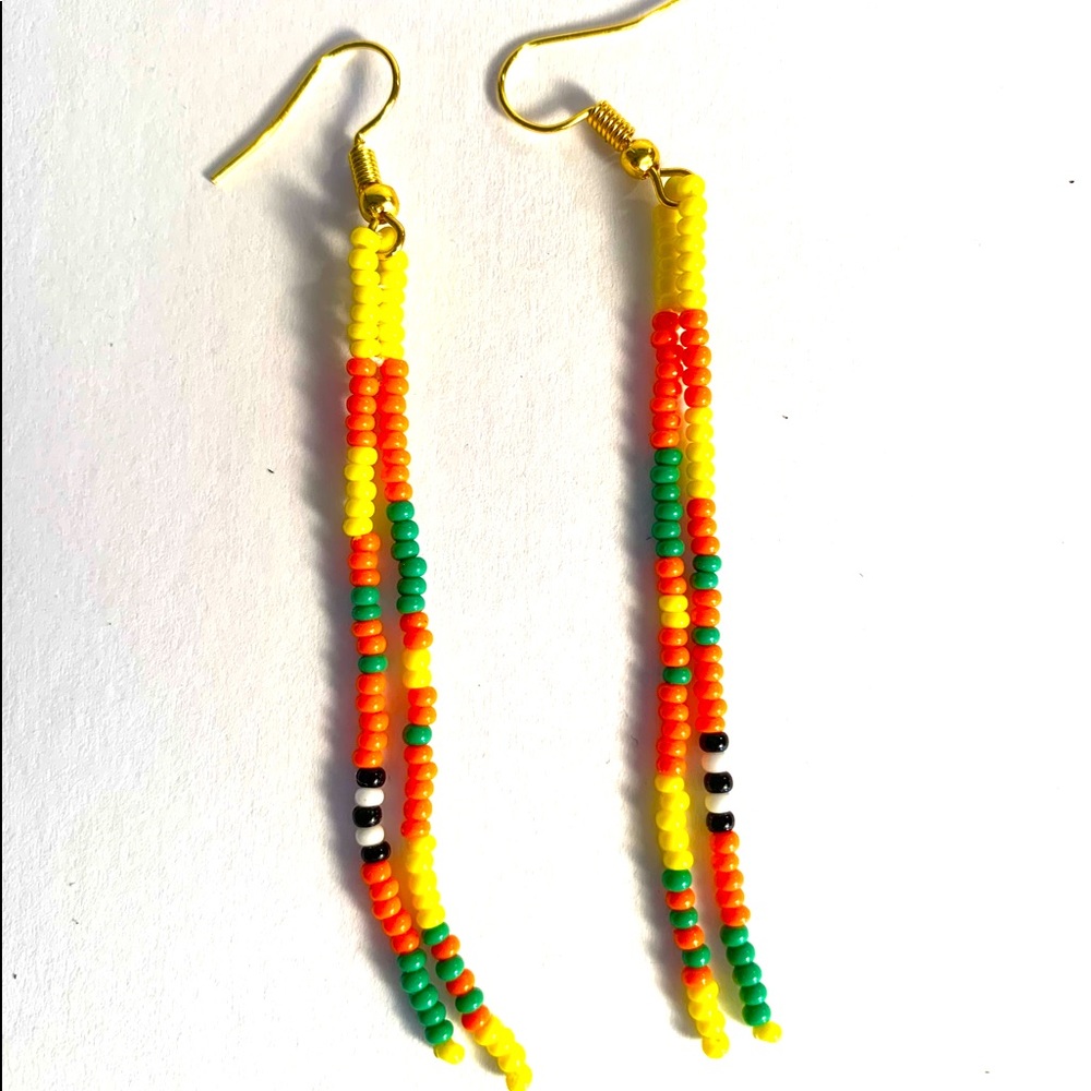 Hand-Beaded Boho Chic Earrings, 3”